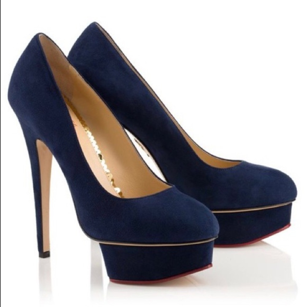 NIB Authentic Charlotte Olympia Dolly Navy Suede size 36.5